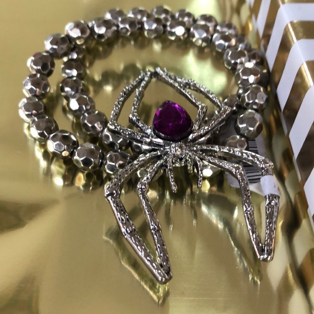 VINTAGE SPIDER Goth Stretch Bracelet purple crystal NEW - Picture 2 of 6